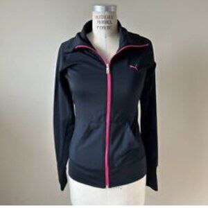 Puma Women's Long Sleeve Sweatshirt Jacket Ladies size Medium in Black/Pink Trim